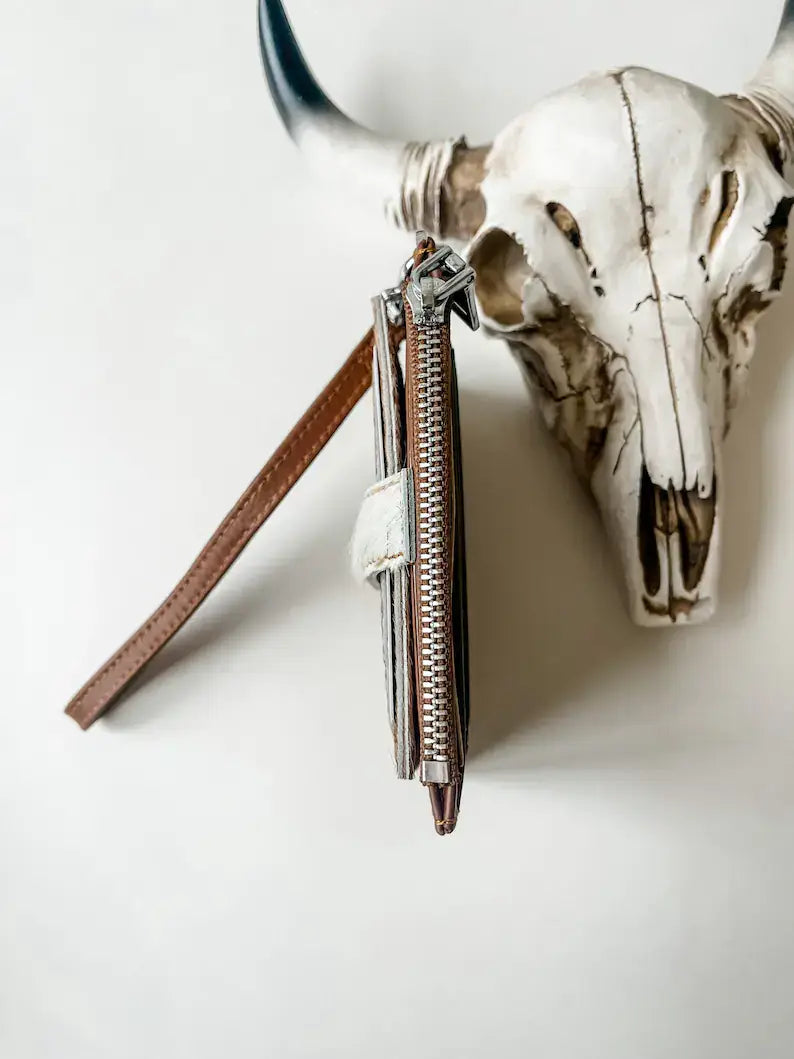 Cowhide & Leather Wristlet Wallet