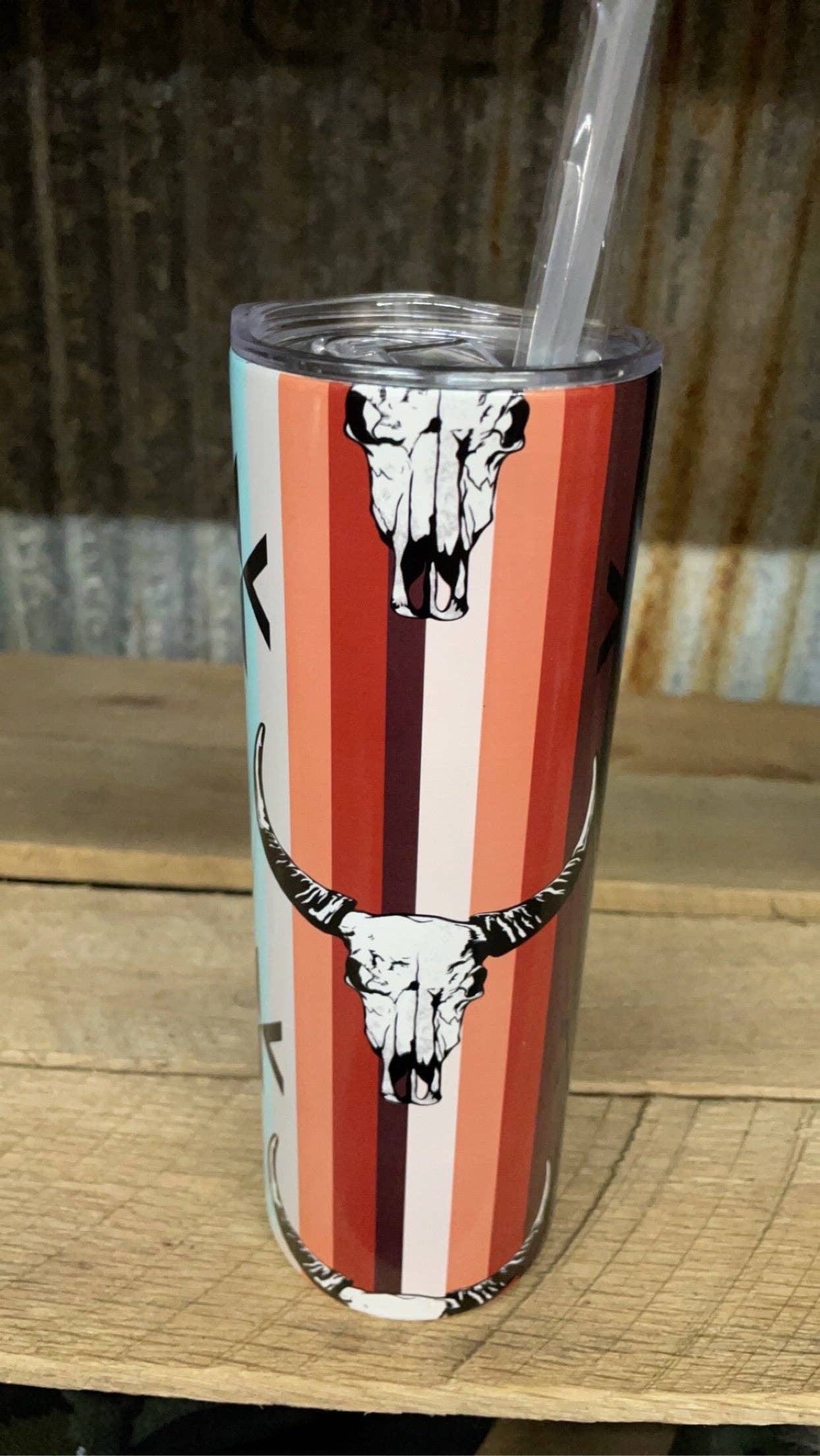 Tumbler Serape Aztec Bullskull Tumbler