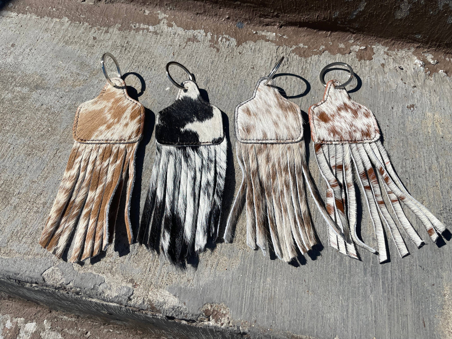 Fringe Cowtag Cowhide Keychain