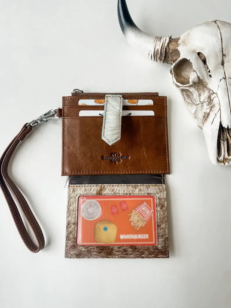 Cowhide & Leather Wristlet Wallet