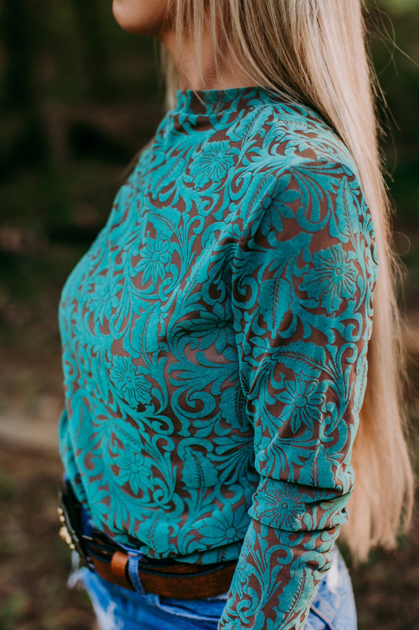 Tooled Mesh Top - Turquoise