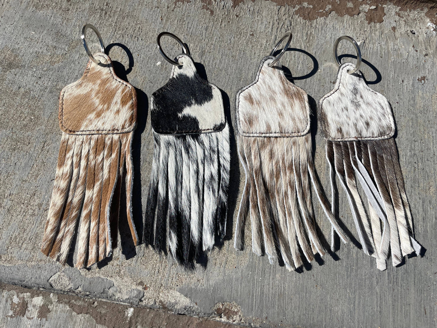 Fringe Cowtag Cowhide Keychain