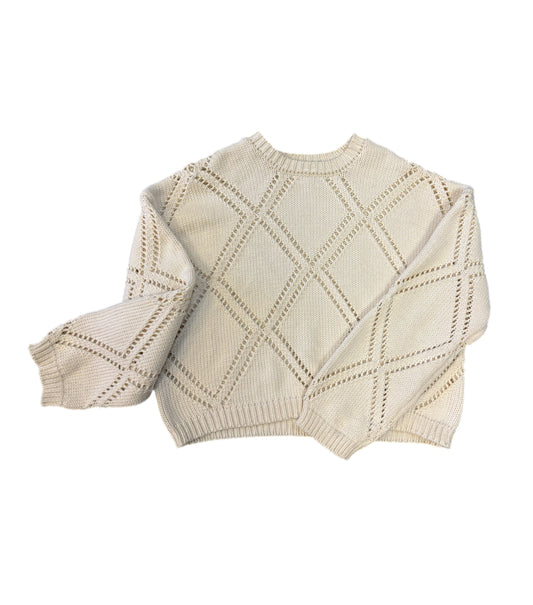 Open Knit Cream Sweater- Crop bottom