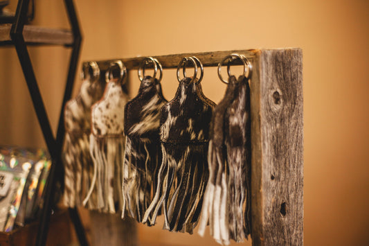 Fringe Cowtag Cowhide Keychain