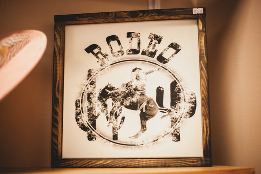 Rustic Framed Wooden Rodeo Sign 7" x 13"