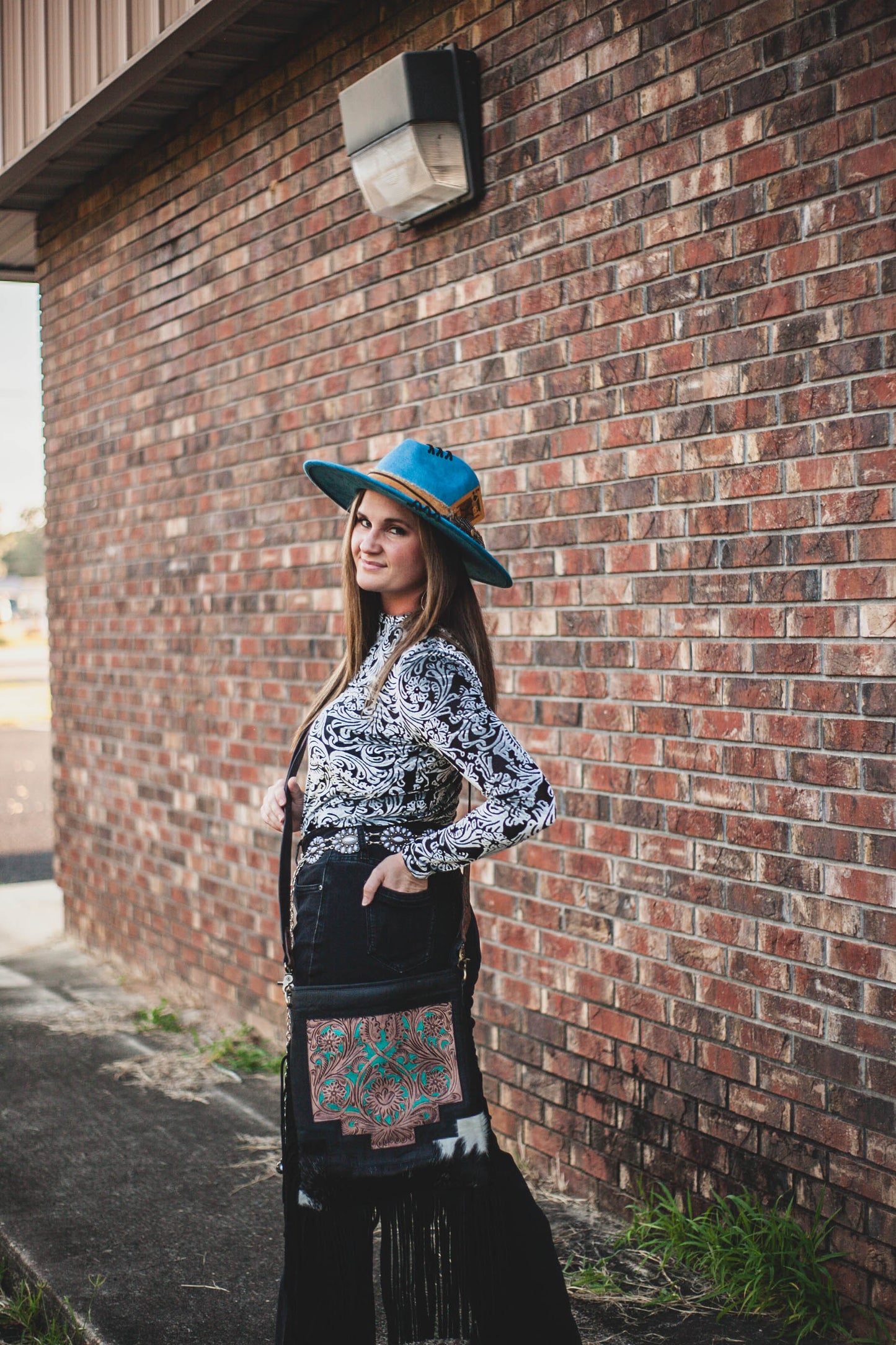 Cowhide & Tooled Leather Belt Buckle Purse