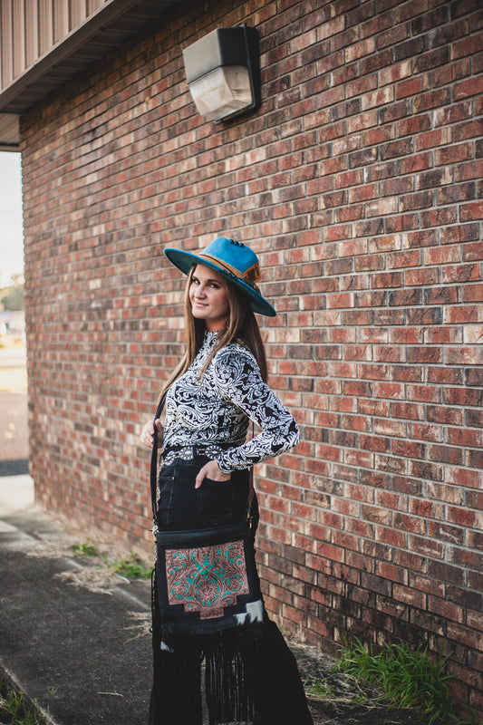 Cowhide & Tooled Leather Belt Buckle Purse