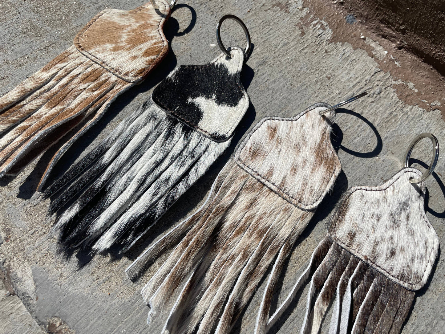 Fringe Cowtag Cowhide Keychain